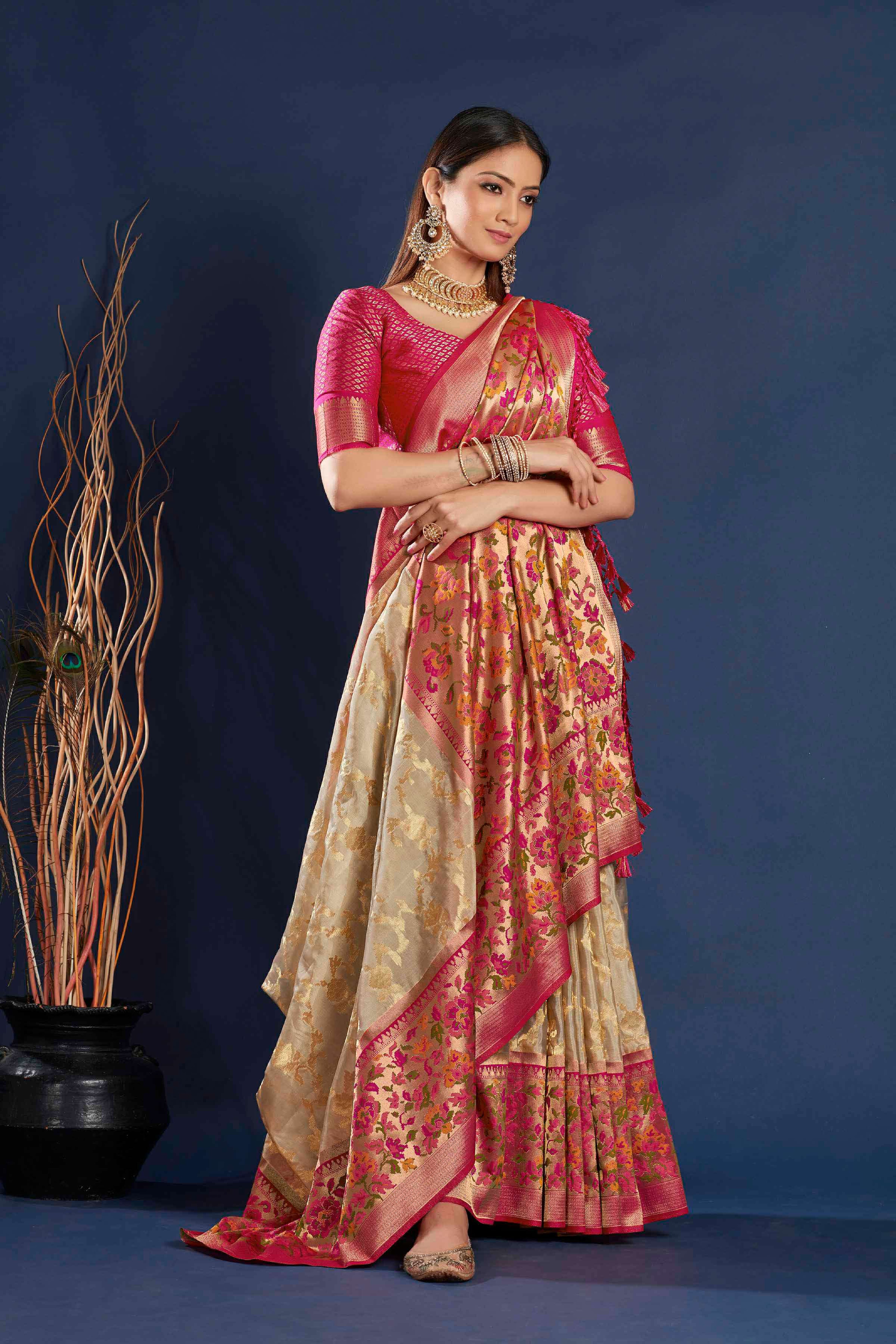 Burgundy And Olive Green Shaded Shimmer Lycra Ready-to-Wear Saree With  Designer Blouse Stunning Elegance For Fashion-Conscious Women Shop Now |  Kalyan Silks Wedding Sarees Online Shopping | 3d-mon.com